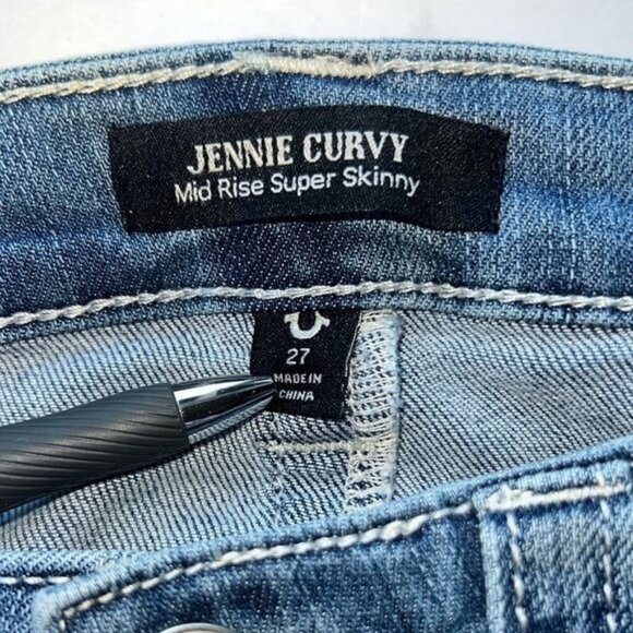 True Religion Jeans Womens 27 Blue Denim Mid Rise Super Skinny Stretch Fabric - Picture 6 of 10